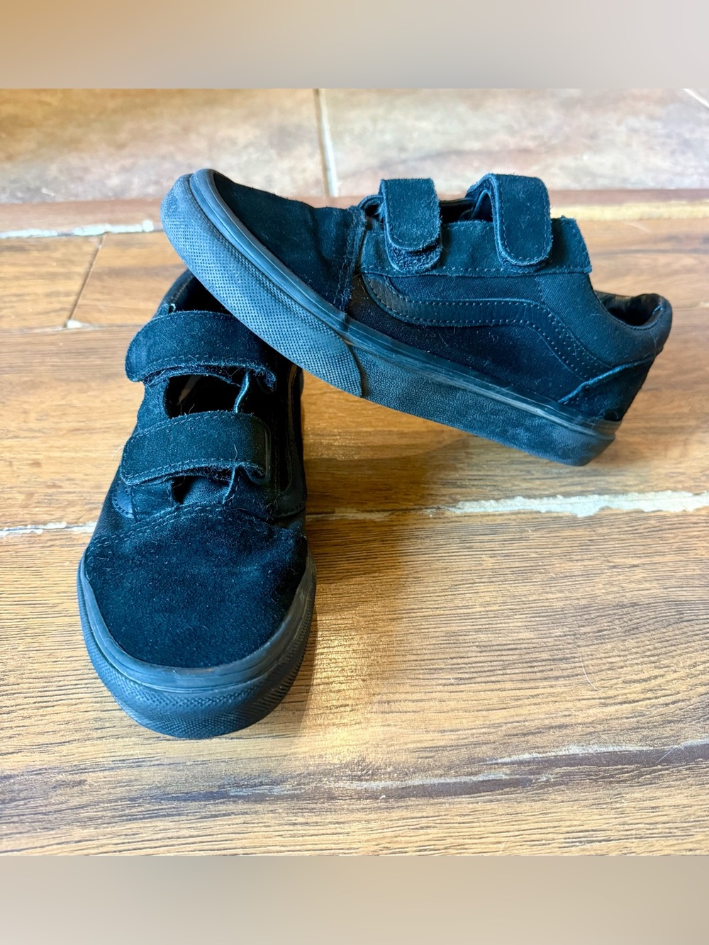 Vans Kids Black Suede Velcro Skate Sneakers